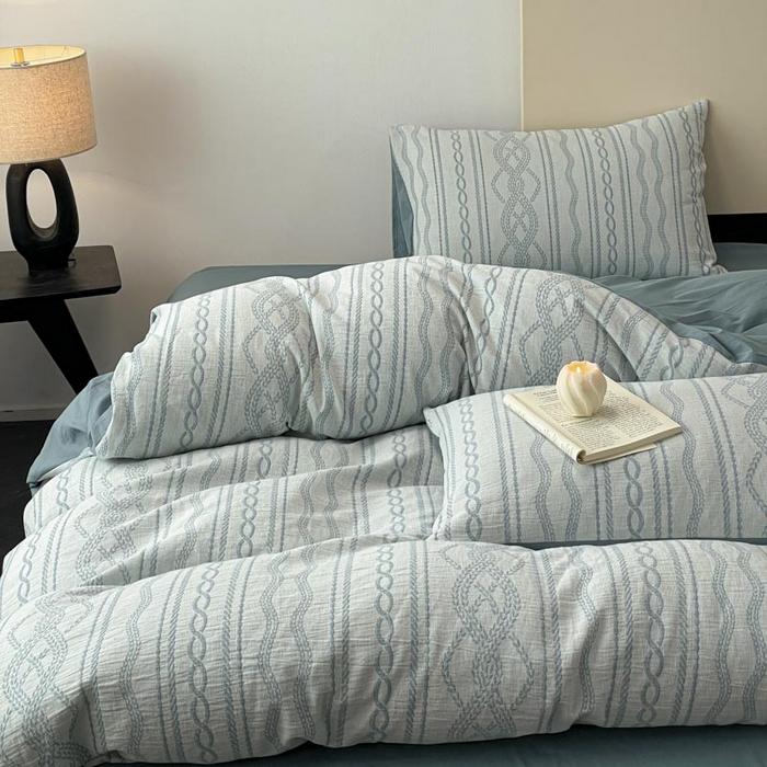 91家纺网 家纺一手货源 找家纺 ab家纺 2026新款全棉纯棉三层纱提花四件套 暖阳-兰