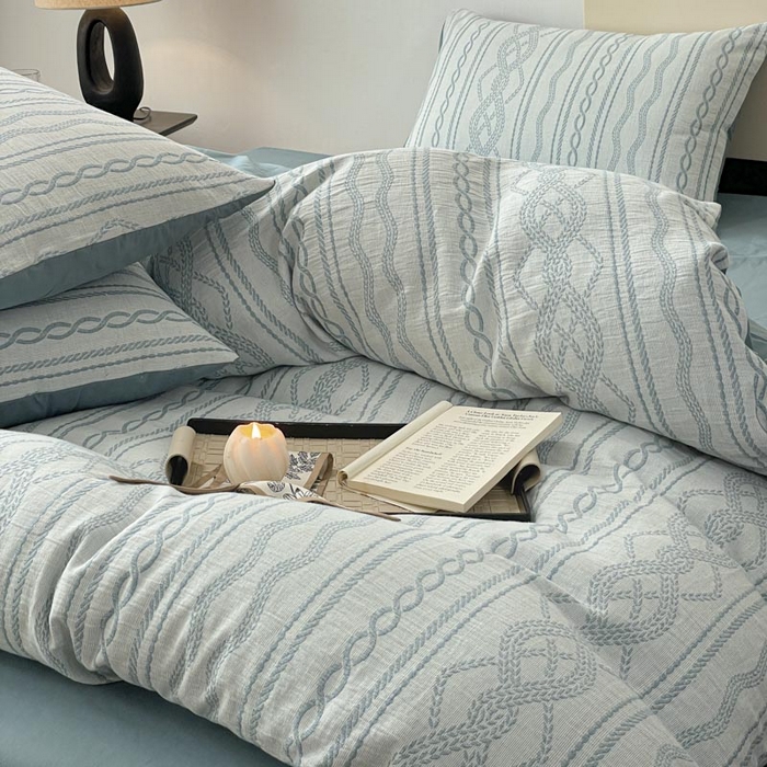 91家纺网 家纺一手货源 找家纺 ab家纺 2026新款全棉纯棉三层纱提花四件套 暖阳-兰