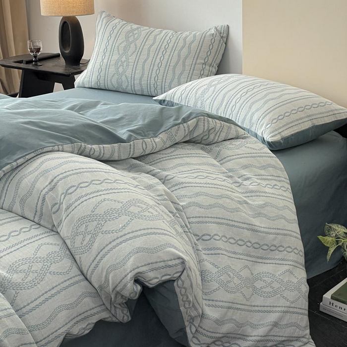 91家纺网 家纺一手货源 找家纺 ab家纺 2026新款全棉纯棉三层纱提花四件套 暖阳-兰