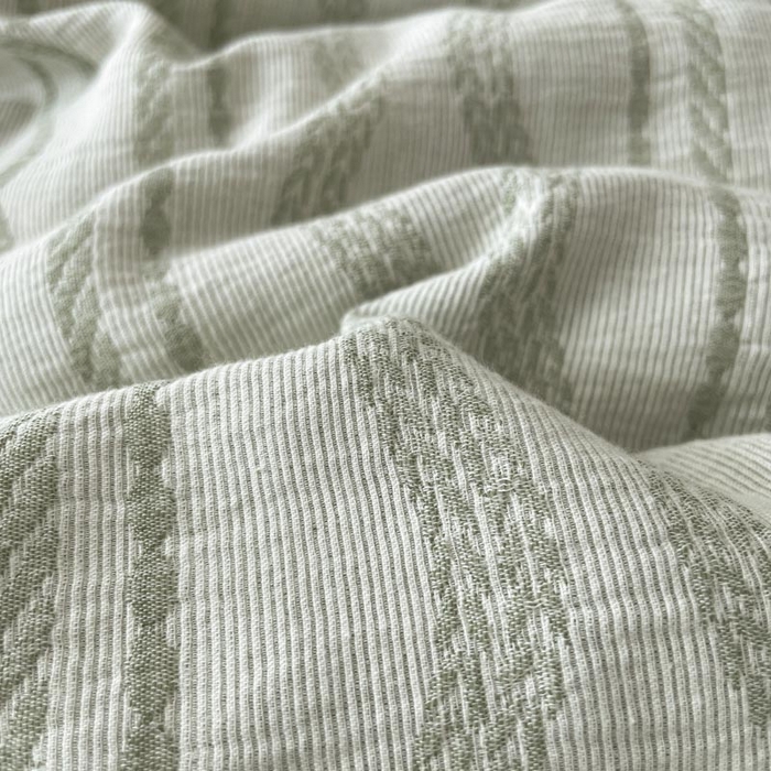 91家纺网 家纺一手货源 找家纺 ab家纺 2026新款全棉纯棉三层纱提花四件套 暖阳-浅绿