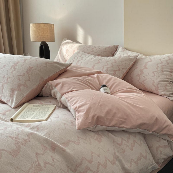 91家纺网 家纺一手货源 找家纺 ab家纺 2026新款全棉纯棉三层纱提花四件套 素影-豆沙