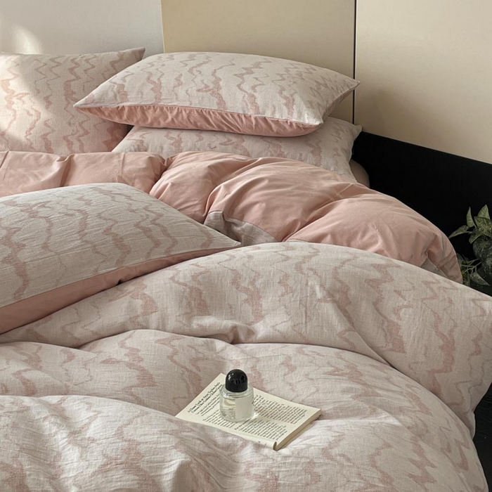 91家纺网 家纺一手货源 找家纺 ab家纺 2026新款全棉纯棉三层纱提花四件套 素影-豆沙