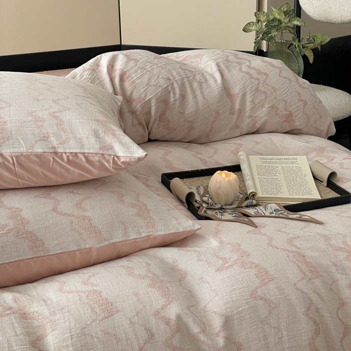 91家纺网 家纺一手货源 找家纺 ab家纺 2026新款全棉纯棉三层纱提花四件套 素影-豆沙