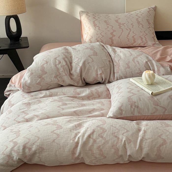 91家纺网 家纺一手货源 找家纺 ab家纺 2026新款全棉纯棉三层纱提花四件套 素影-豆沙