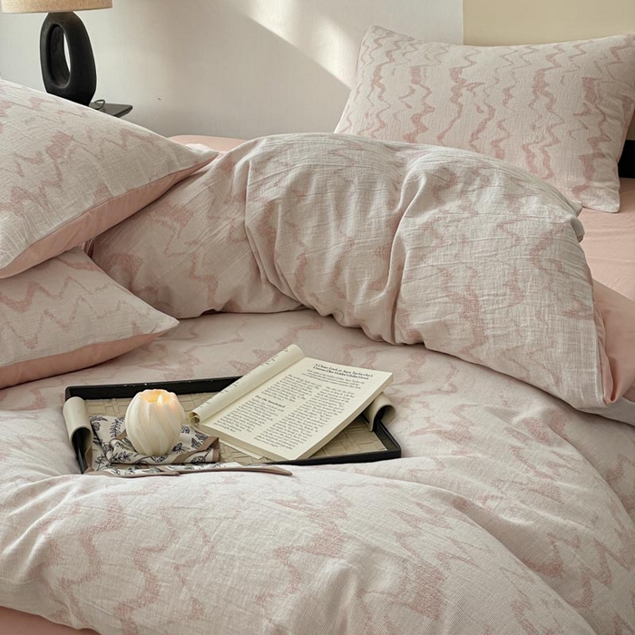 91家纺网 家纺一手货源 找家纺 ab家纺 2026新款全棉纯棉三层纱提花四件套 素影-豆沙