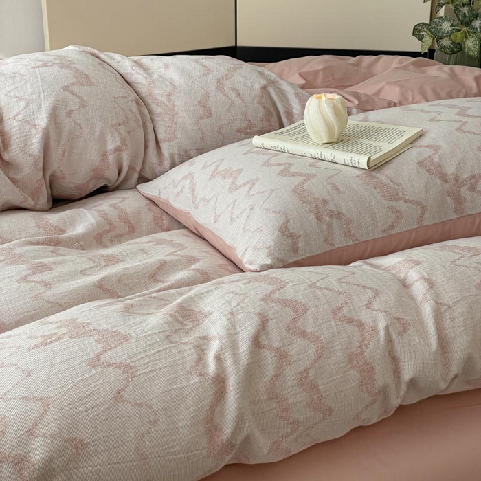 91家纺网 家纺一手货源 找家纺 ab家纺 2026新款全棉纯棉三层纱提花四件套 素影-豆沙