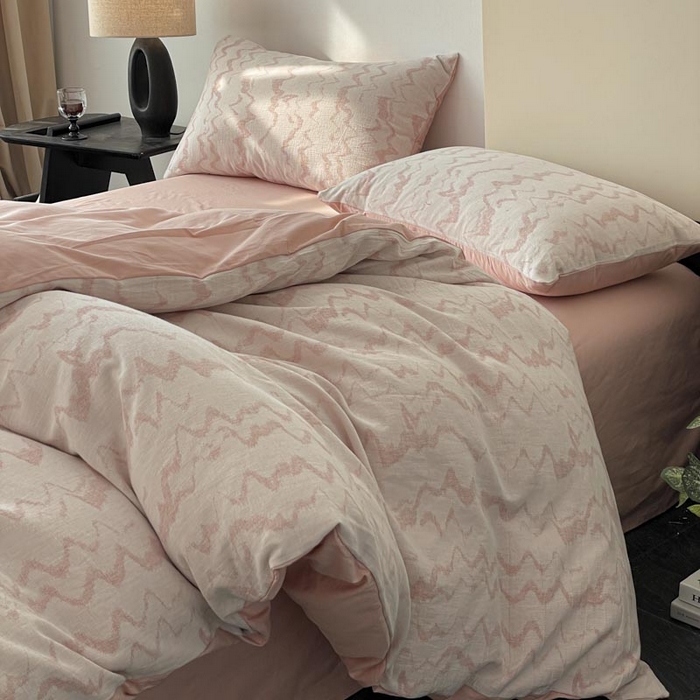 91家纺网 家纺一手货源 找家纺 ab家纺 2026新款全棉纯棉三层纱提花四件套 素影-豆沙