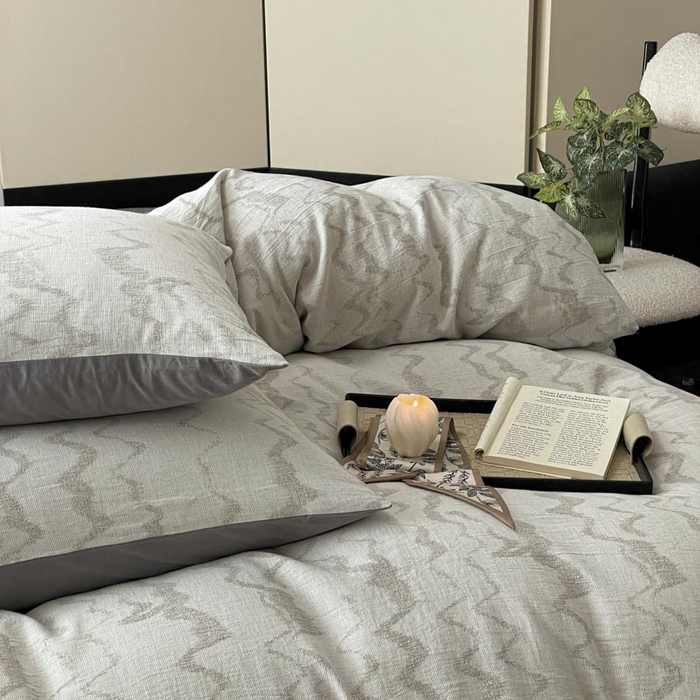 91家纺网 家纺一手货源 找家纺 ab家纺 2026新款全棉纯棉三层纱提花四件套 素影-灰