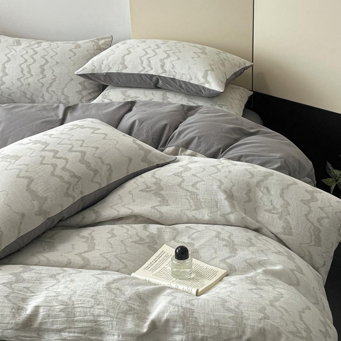 91家纺网 家纺一手货源 找家纺 ab家纺 2026新款全棉纯棉三层纱提花四件套 素影-灰