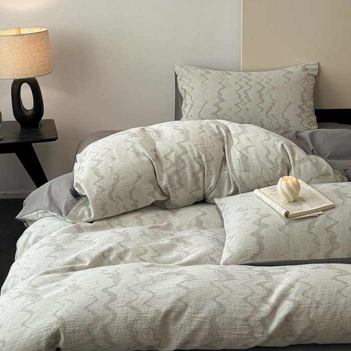 91家纺网 家纺一手货源 找家纺 ab家纺 2026新款全棉纯棉三层纱提花四件套 素影-灰