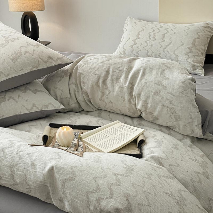 91家纺网 家纺一手货源 找家纺 ab家纺 2026新款全棉纯棉三层纱提花四件套 素影-灰