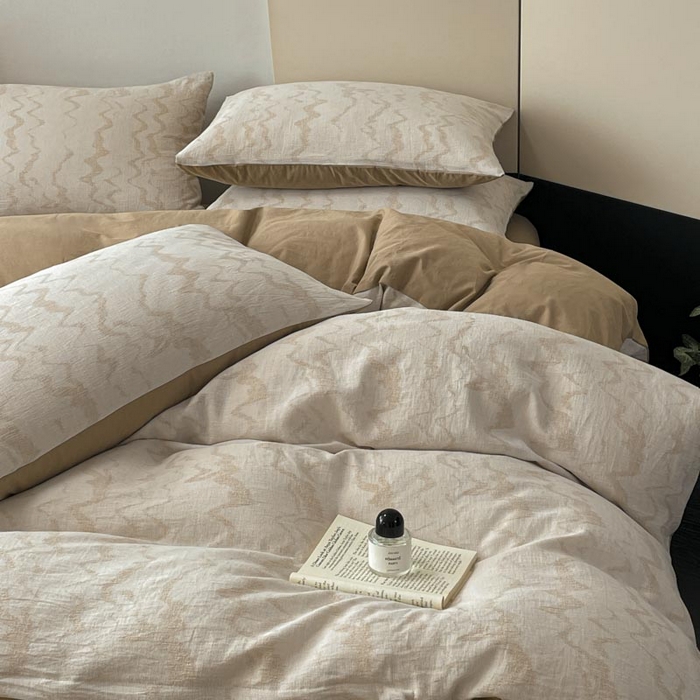 91家纺网 家纺一手货源 找家纺 ab家纺 2026新款全棉纯棉三层纱提花四件套 素影-咖