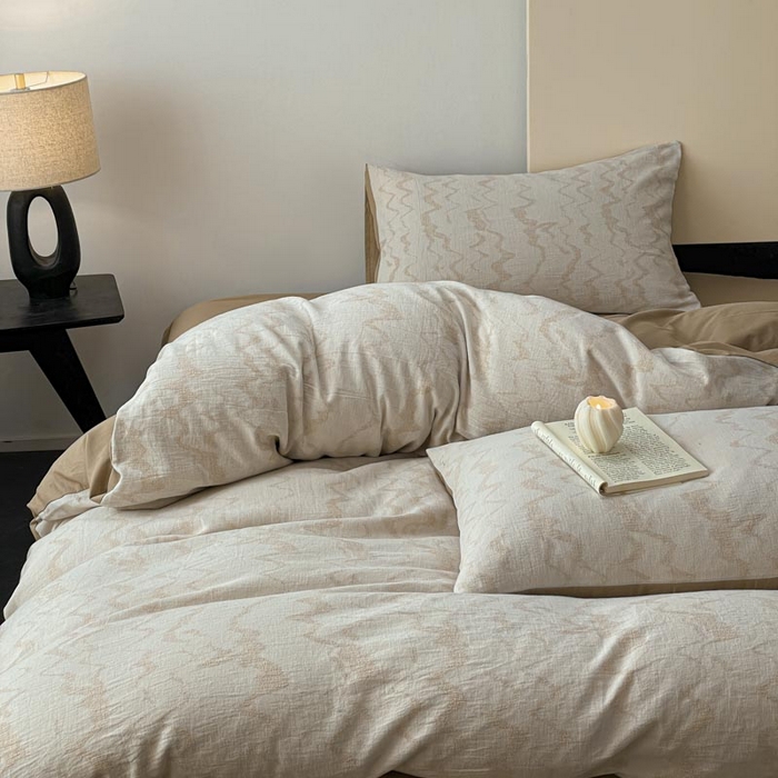 91家纺网 家纺一手货源 找家纺 ab家纺 2026新款全棉纯棉三层纱提花四件套 素影-咖