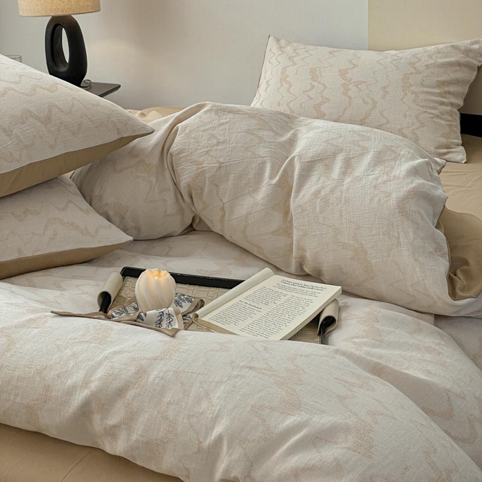 91家纺网 家纺一手货源 找家纺 ab家纺 2026新款全棉纯棉三层纱提花四件套 素影-咖