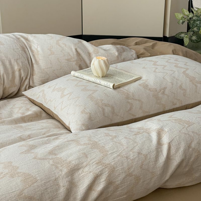 91家纺网 家纺一手货源 找家纺 ab家纺 2026新款全棉纯棉三层纱提花四件套 素影-咖