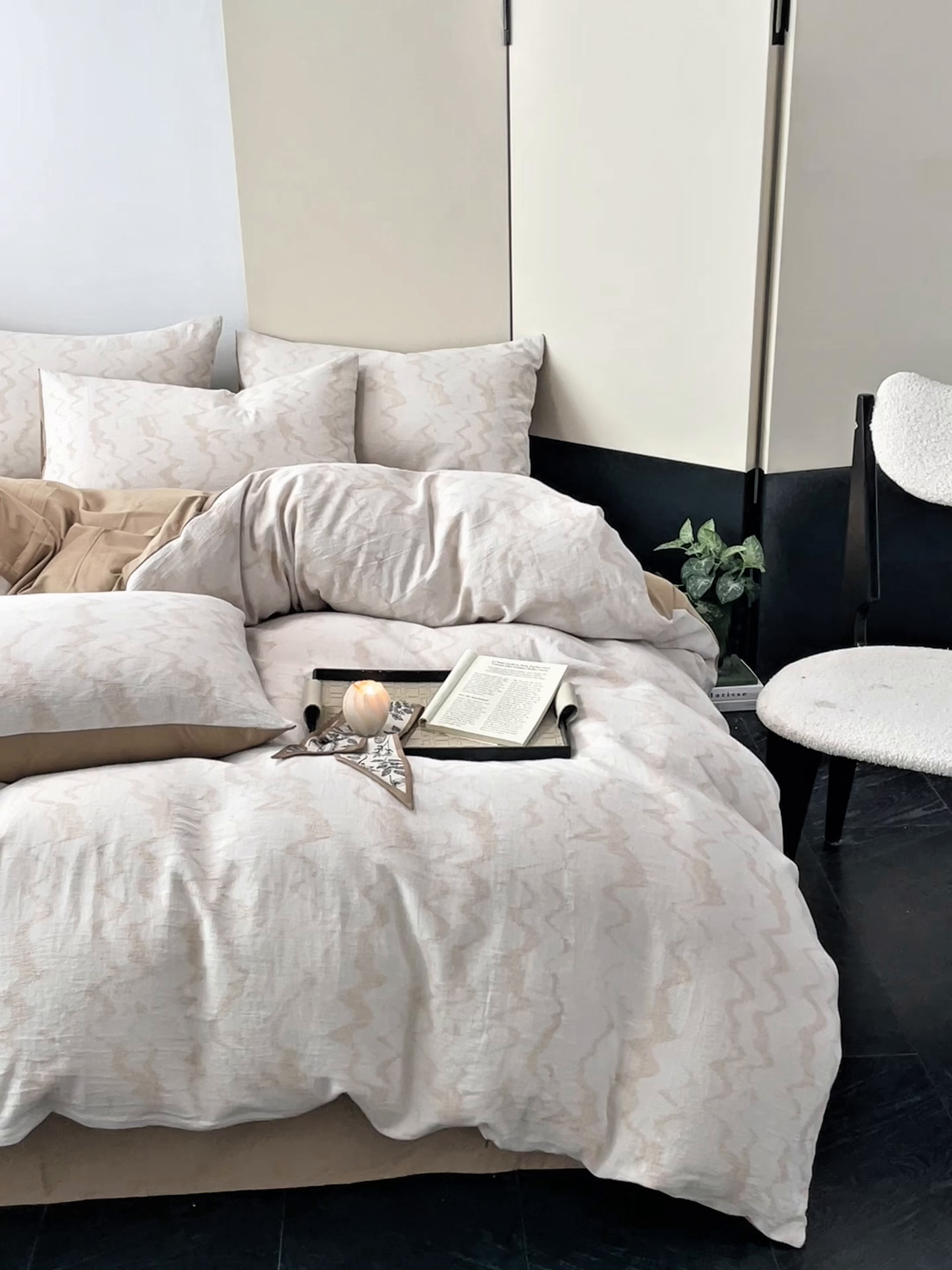 91家纺网 家纺一手货源 找家纺 ab家纺 2026新款全棉纯棉三层纱提花四件套 素影-咖