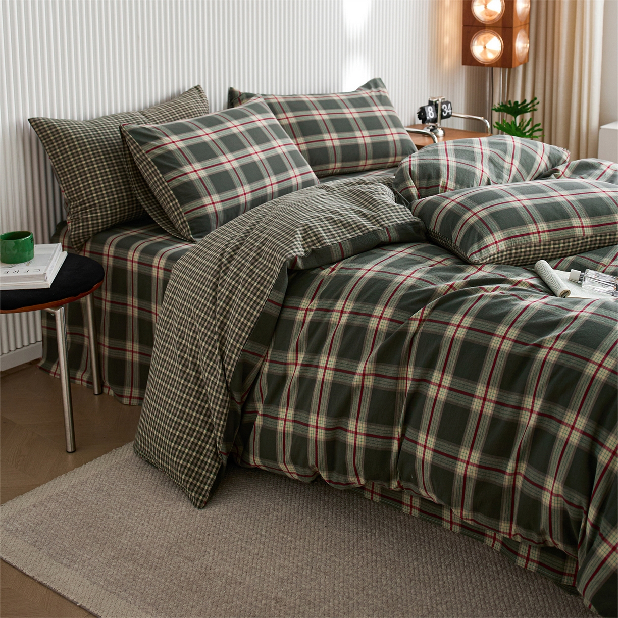 91家纺网 家纺一手货源 找家纺 （总）启程家纺 2026新款纯棉水洗棉复古大格系列多规格纯棉单被套