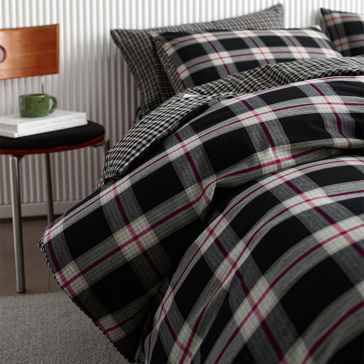 91家纺网 家纺一手货源 找家纺 （总）启程家纺 2026新款纯棉水洗棉复古大格系列多规格纯棉单被套