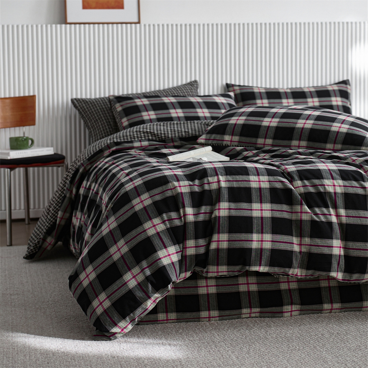 91家纺网 家纺一手货源 找家纺 （总）启程家纺 2026新款纯棉水洗棉复古大格系列多规格纯棉单被套