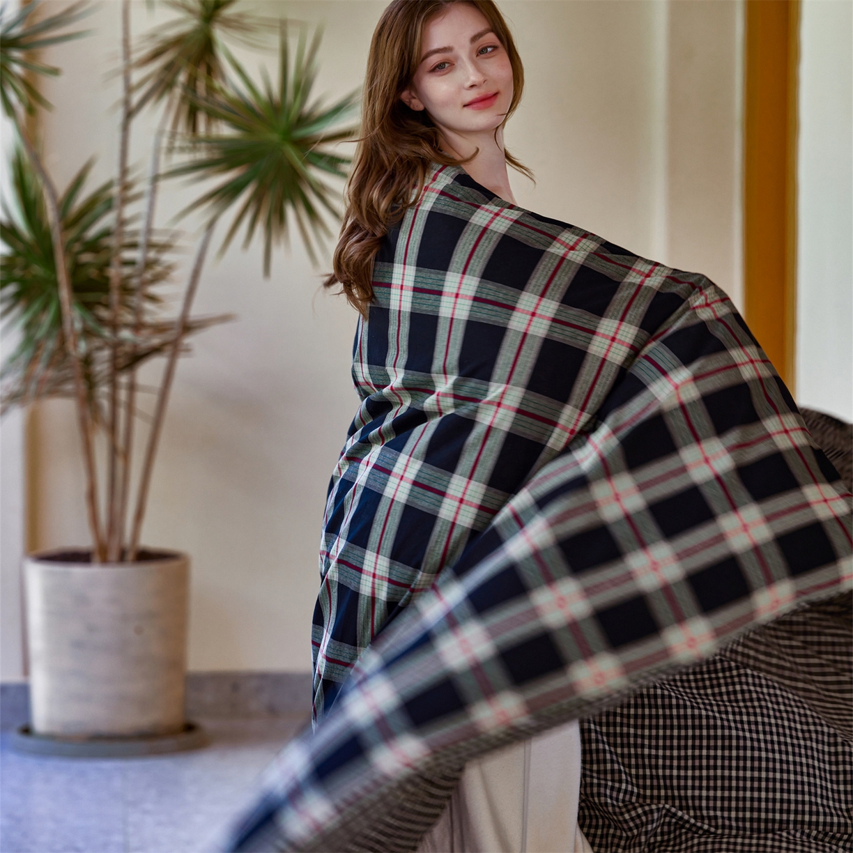 91家纺网 家纺一手货源 找家纺 （总）启程家纺 2026新款纯棉水洗棉复古大格系列多规格纯棉单被套