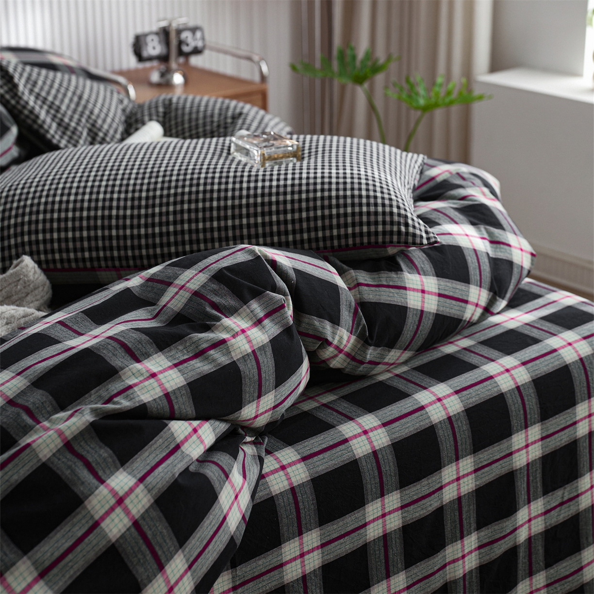 91家纺网 家纺一手货源 找家纺 （总）启程家纺 2026新款纯棉水洗棉复古大格系列多规格纯棉单被套