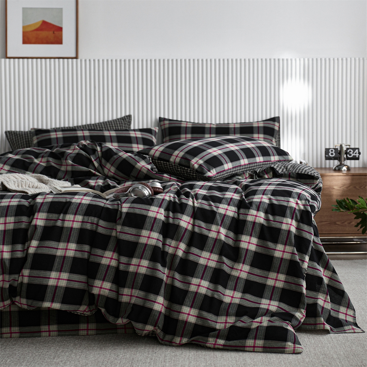 91家纺网 家纺一手货源 找家纺 （总）启程家纺 2026新款纯棉水洗棉复古大格系列多规格纯棉单被套