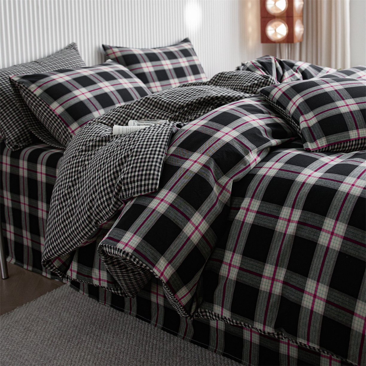 91家纺网 家纺一手货源 找家纺 （总）启程家纺 2026新款纯棉水洗棉复古大格系列多规格纯棉单被套