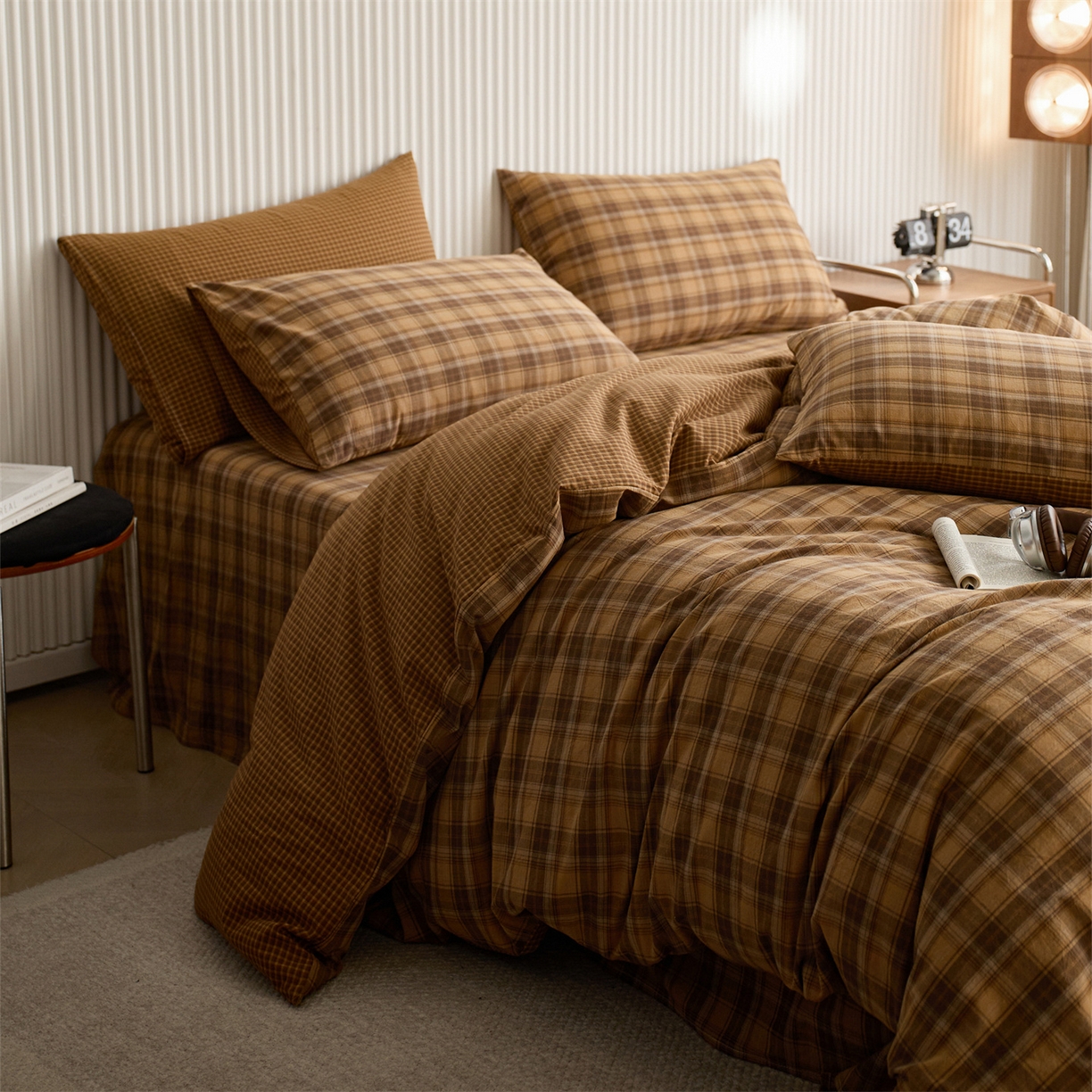 启程家纺 2026新款纯棉水洗棉复古大格系列多规格纯棉单被套 苏格兰黄大格