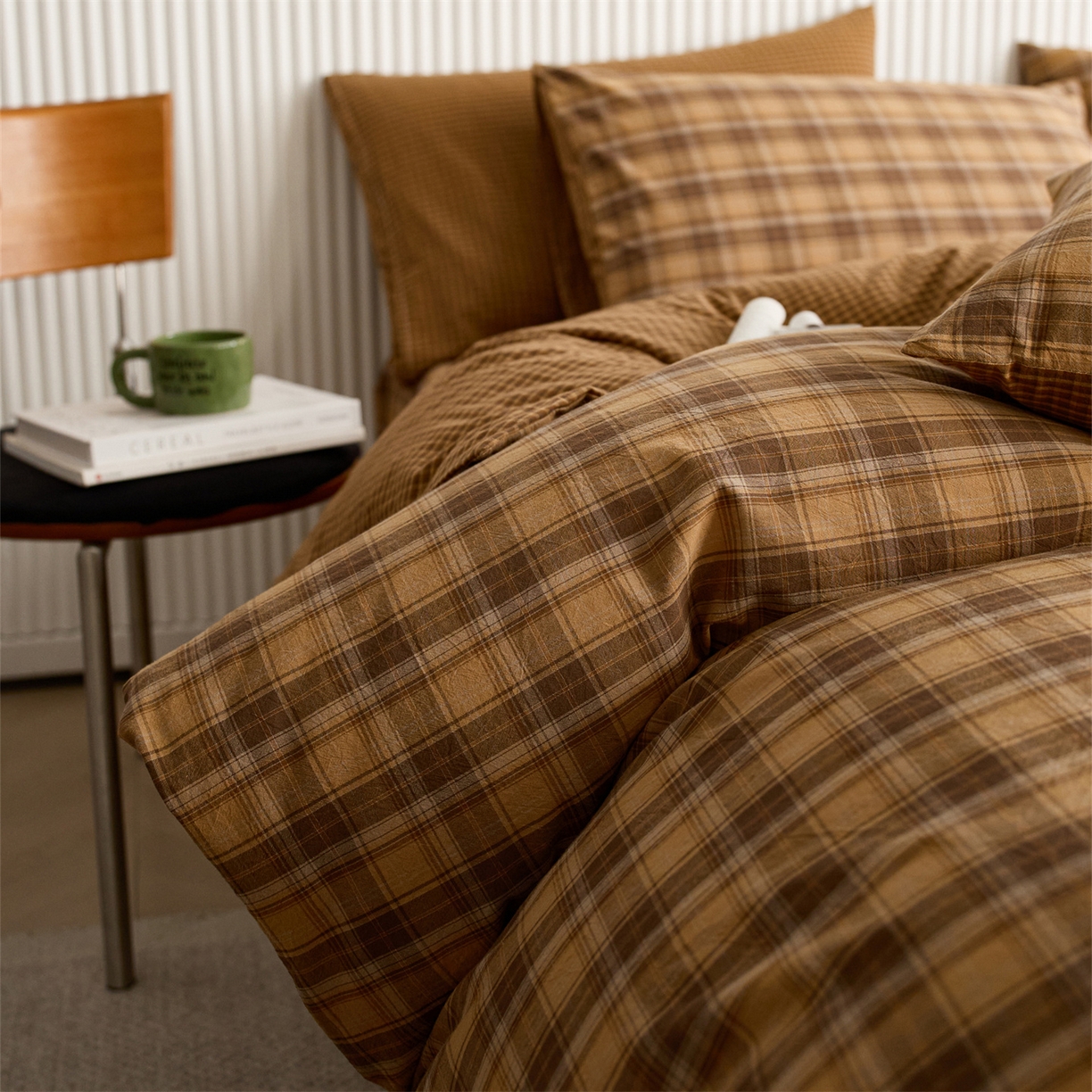 91家纺网 家纺一手货源 找家纺 启程家纺 2026新款纯棉水洗棉复古大格系列多规格纯棉单被套 苏格兰黄大格