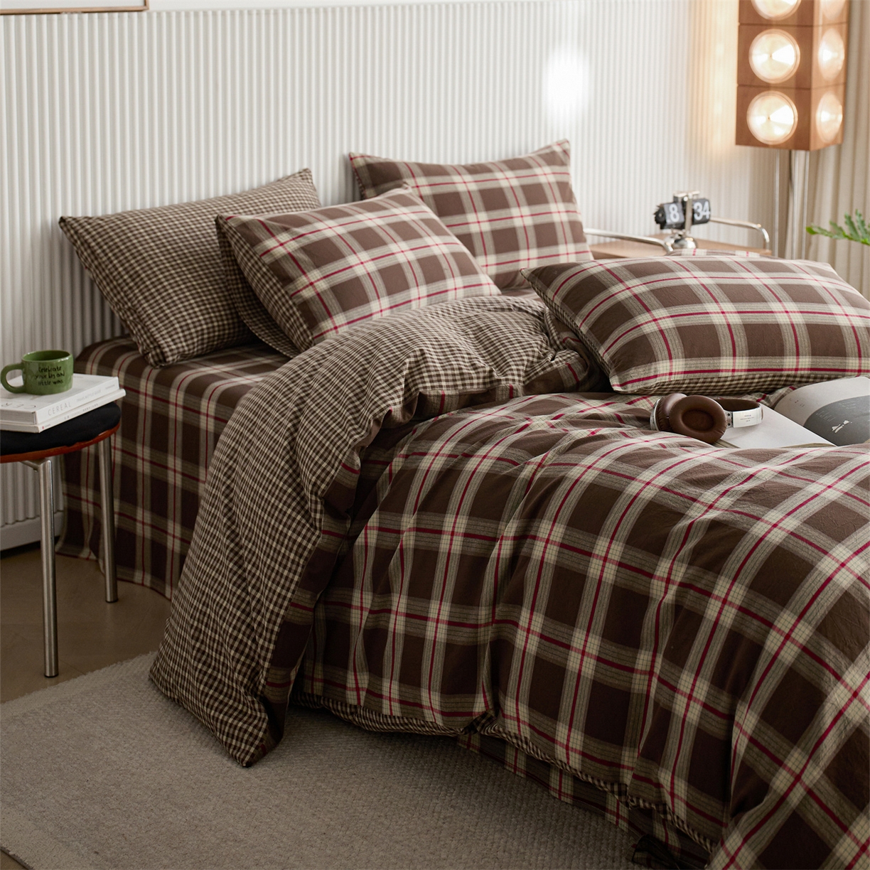 启程家纺 2026新款纯棉水洗棉复古大格系列多规格纯棉单被套 摩登大咖