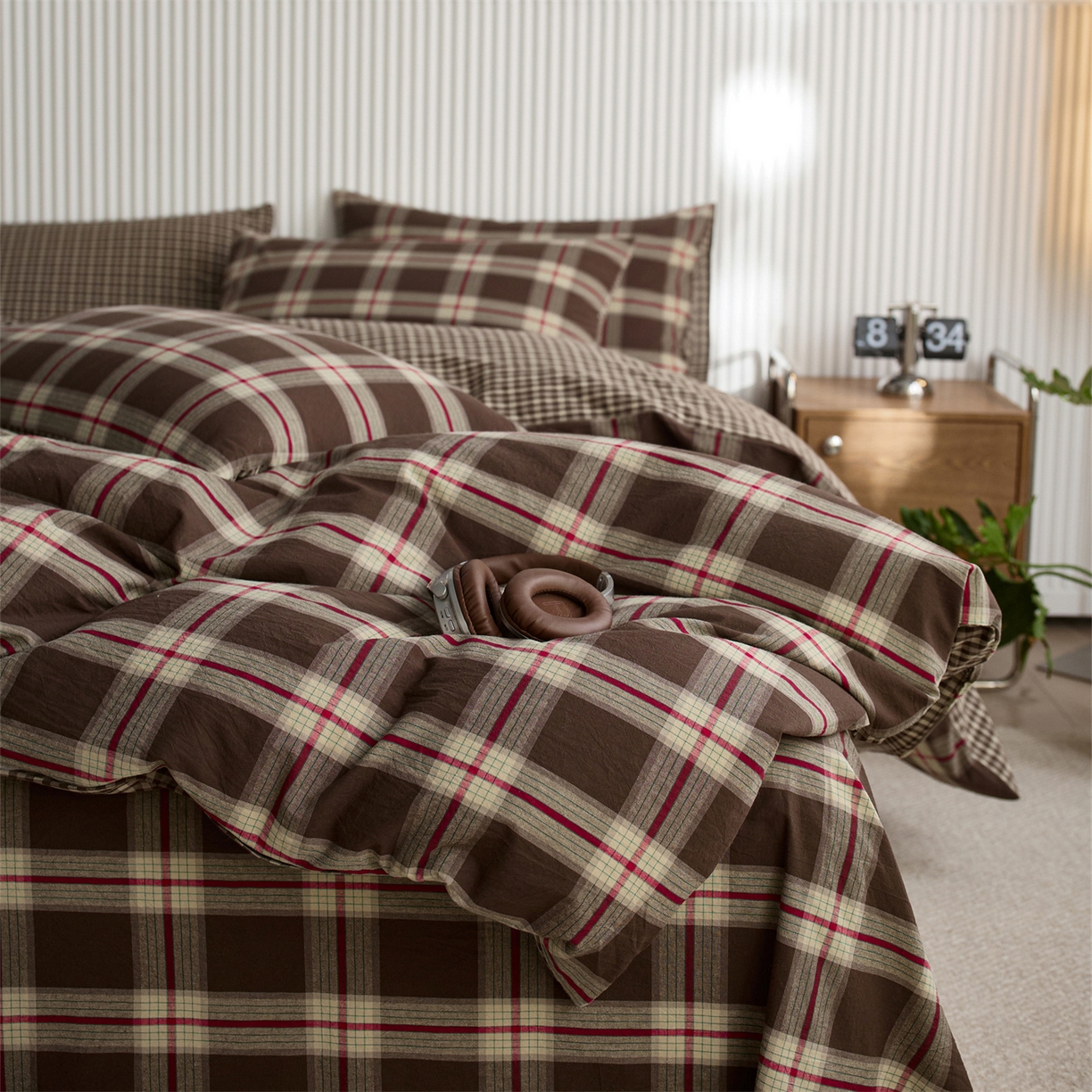 91家纺网 家纺一手货源 找家纺 启程家纺 2026新款纯棉水洗棉复古大格系列多规格纯棉单被套 摩登大咖