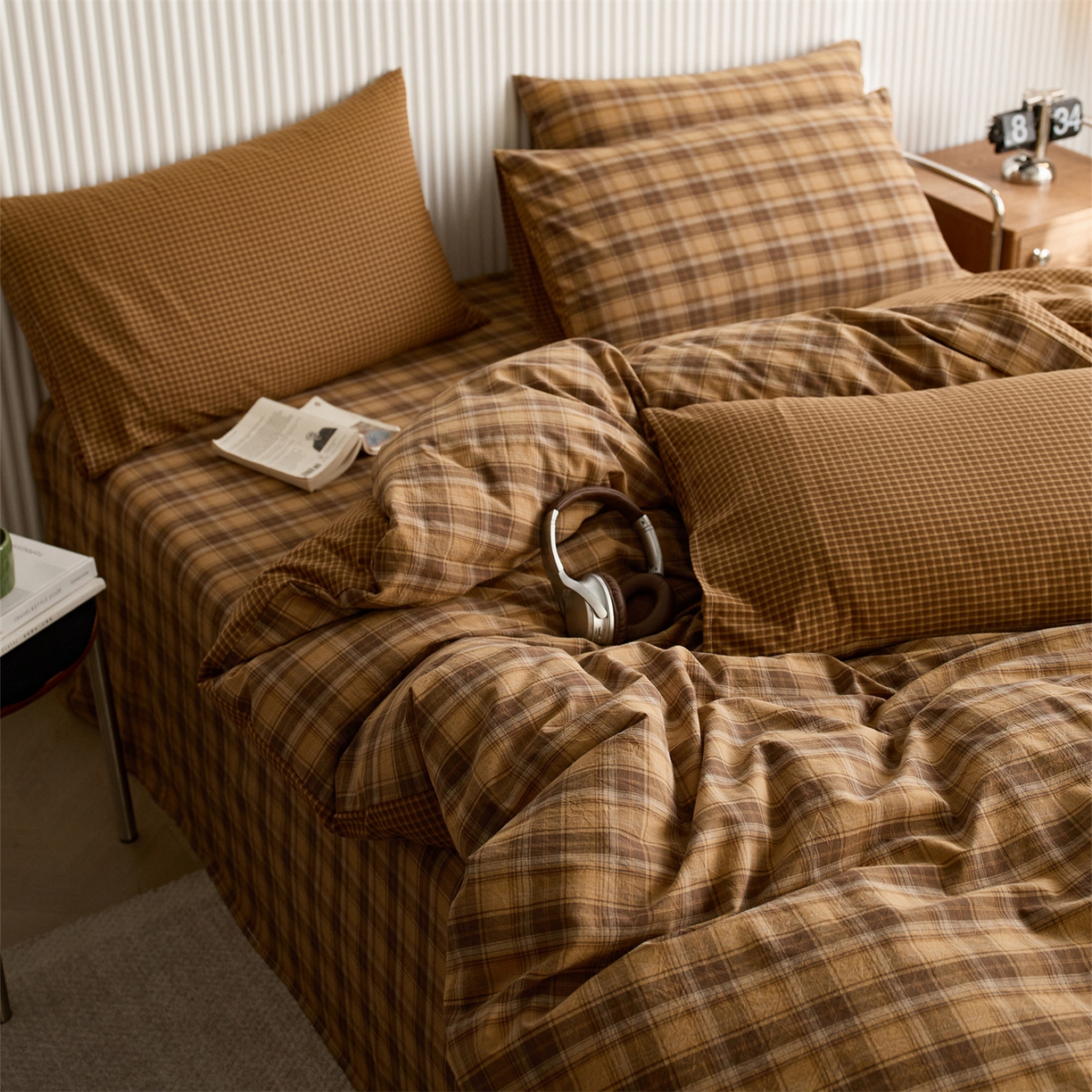 91家纺网 家纺一手货源 找家纺 启程家纺 2026新款纯棉水洗棉复古大格系列多规格纯棉单被套 苏格兰黄大格