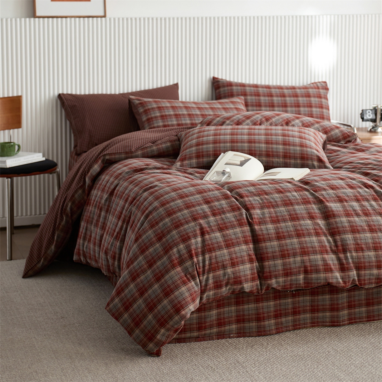 91家纺网 家纺一手货源 找家纺 启程家纺 2026新款纯棉水洗棉复古大格系列多规格纯棉单被套 苏格兰红大格