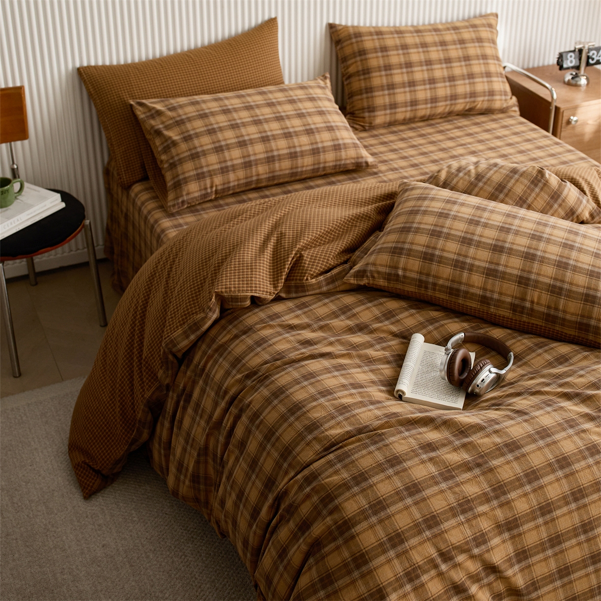 91家纺网 家纺一手货源 找家纺 启程家纺 2026新款纯棉水洗棉复古大格系列多规格纯棉单被套 苏格兰黄大格