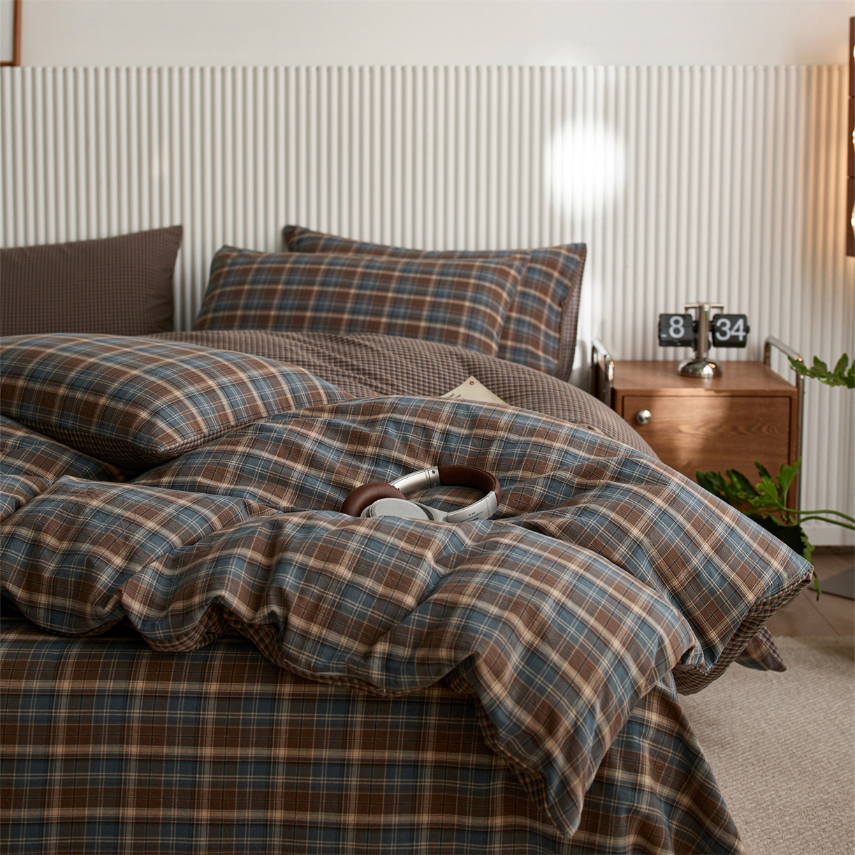 91家纺网 家纺一手货源 找家纺 启程家纺 2026新款纯棉水洗棉复古大格系列多规格纯棉单被套 苏格兰蓝大格