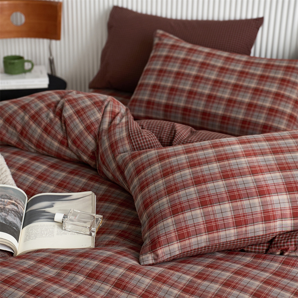 91家纺网 家纺一手货源 找家纺 启程家纺 2026新款纯棉水洗棉复古大格系列多规格纯棉单被套 苏格兰红大格