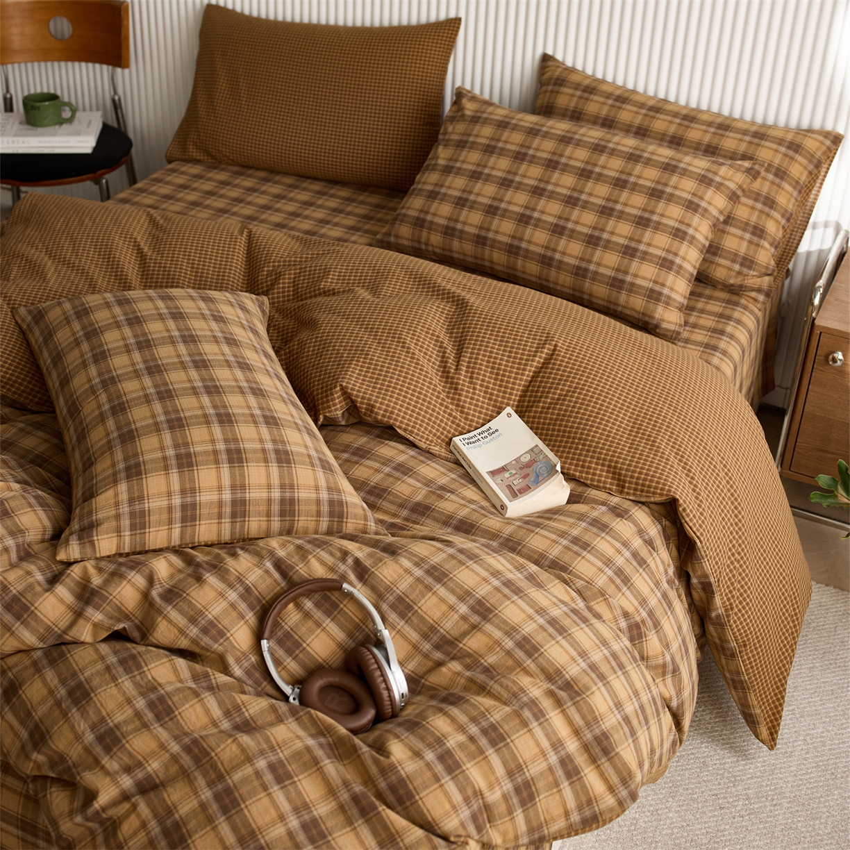 91家纺网 家纺一手货源 找家纺 启程家纺 2026新款纯棉水洗棉复古大格系列多规格纯棉单被套 苏格兰黄大格