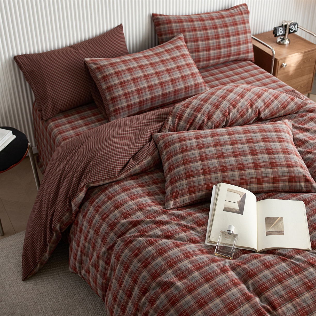 91家纺网 家纺一手货源 找家纺 启程家纺 2026新款纯棉水洗棉复古大格系列多规格纯棉单被套 苏格兰红大格