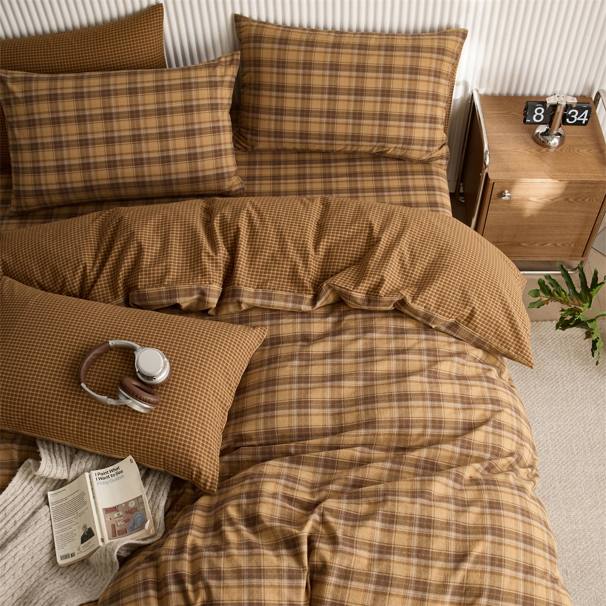 91家纺网 家纺一手货源 找家纺 启程家纺 2026新款纯棉水洗棉复古大格系列多规格纯棉单被套 苏格兰黄大格