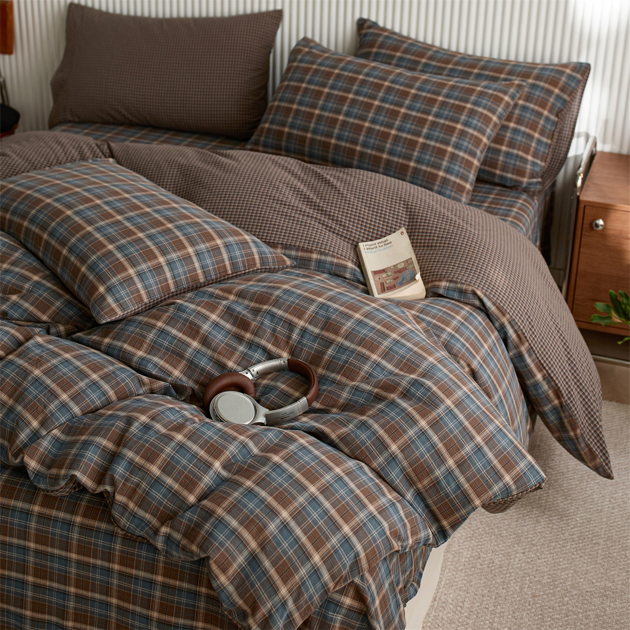 91家纺网 家纺一手货源 找家纺 启程家纺 2026新款纯棉水洗棉复古大格系列多规格纯棉单被套 苏格兰蓝大格