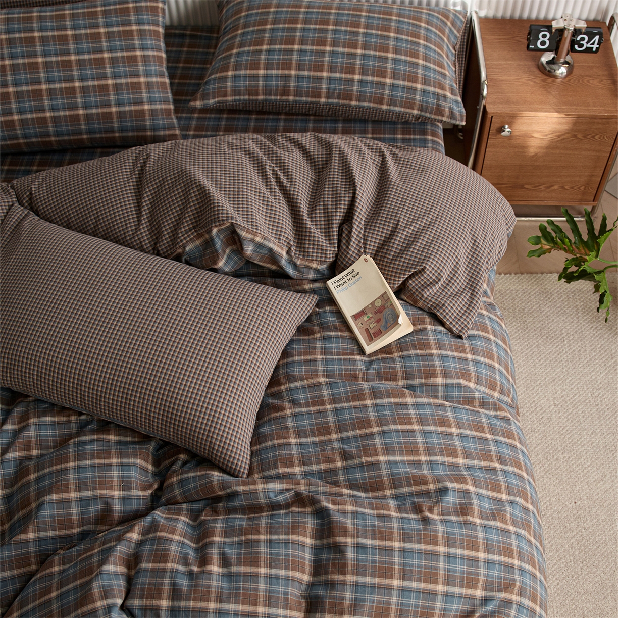 91家纺网 家纺一手货源 找家纺 启程家纺 2026新款纯棉水洗棉复古大格系列多规格纯棉单被套 苏格兰蓝大格