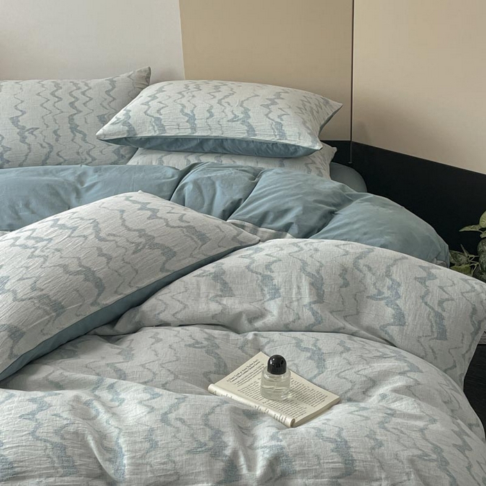 91家纺网 家纺一手货源 找家纺 ab家纺 2026新款全棉纯棉三层纱提花四件套 素影-兰