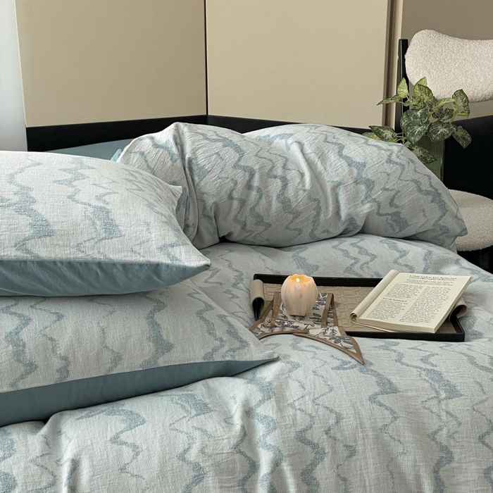 91家纺网 家纺一手货源 找家纺 ab家纺 2026新款全棉纯棉三层纱提花四件套 素影-兰