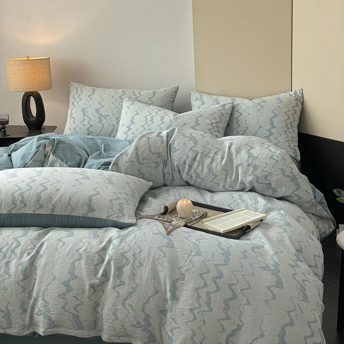 91家纺网 家纺一手货源 找家纺 ab家纺 2026新款全棉纯棉三层纱提花四件套 素影-兰