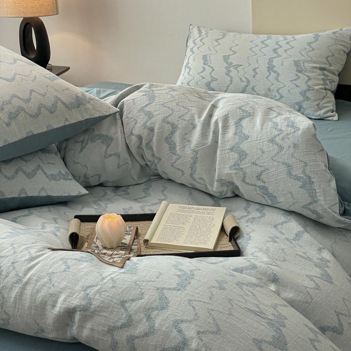 91家纺网 家纺一手货源 找家纺 ab家纺 2026新款全棉纯棉三层纱提花四件套 素影-兰