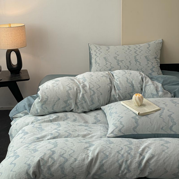 91家纺网 家纺一手货源 找家纺 ab家纺 2026新款全棉纯棉三层纱提花四件套 素影-兰