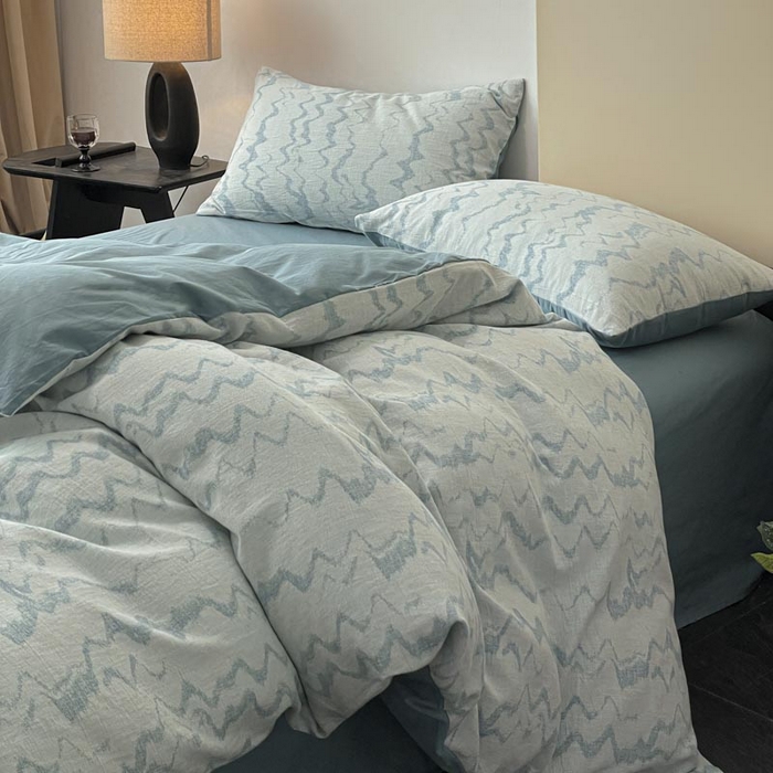 91家纺网 家纺一手货源 找家纺 ab家纺 2026新款全棉纯棉三层纱提花四件套 素影-兰