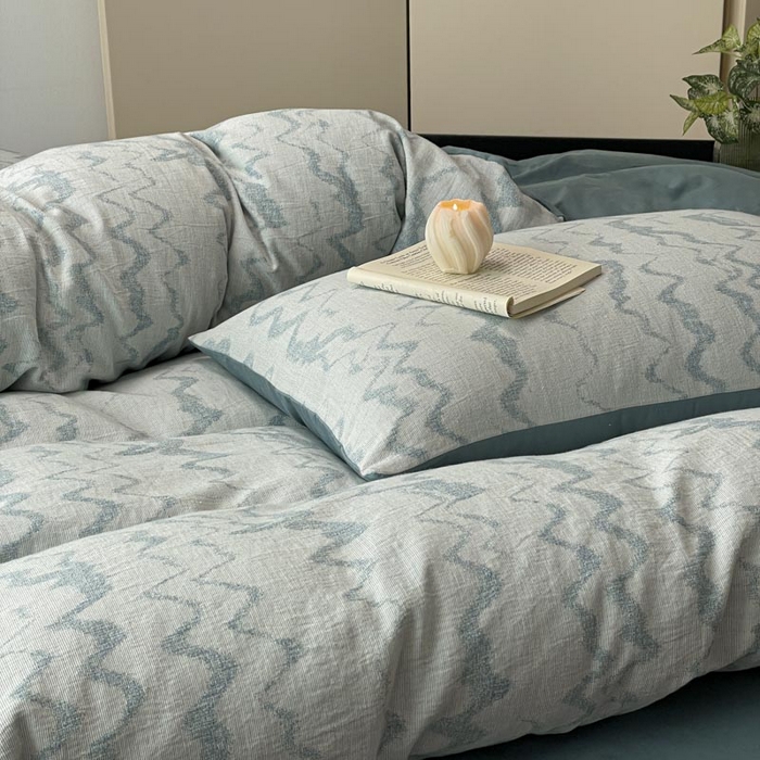 91家纺网 家纺一手货源 找家纺 ab家纺 2026新款全棉纯棉三层纱提花四件套 素影-兰