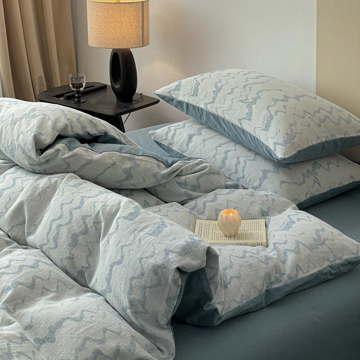 91家纺网 家纺一手货源 找家纺 ab家纺 2026新款全棉纯棉三层纱提花四件套 素影-兰