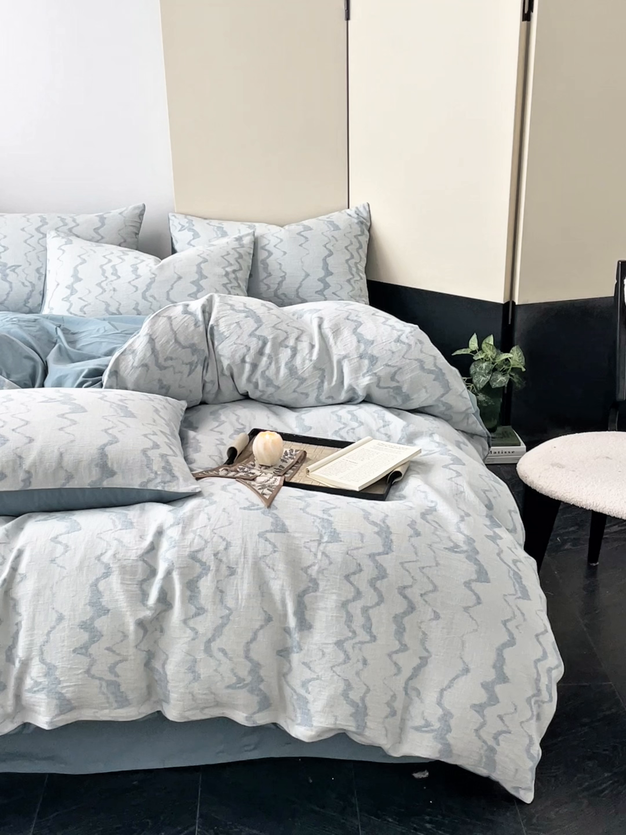 91家纺网 家纺一手货源 找家纺 ab家纺 2026新款全棉纯棉三层纱提花四件套 素影-兰